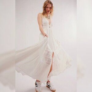 Free People Hadlee Maxi S 6 Women's Casual Flared Crochet White Long Dress 45386